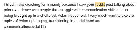 Coaching inquiry from Reddit about Asian upbringing and communication skills