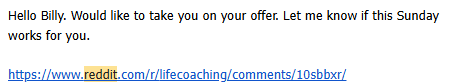 Coaching inquiry from Reddit r/lifecoaching thread